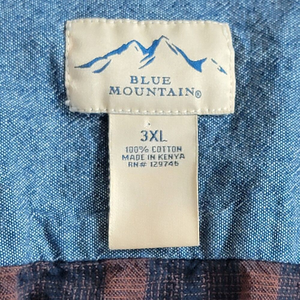 Blue Mountain Shirt Mens 3XL Brown & Blue Plaid Long Sleeve Button Down - Picture 9 of 10